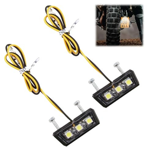 2 piezas de iluminación de placa para motocicleta, LED universal, 12 V, impermeable, para motocicleta, matrícula, luz trasera de motocicleta, con 3 SMD LED, mini lámpara Super blanca brillante para