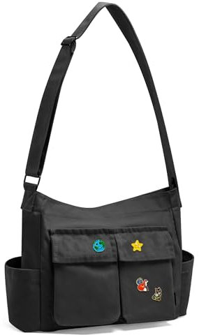 SKCOYH Canvas Messenger Bag – Kuriertasche mit Multi-Pockets & Metall-Schnalle, Crossbody Bag Herren & Damen, ideal für Schule, Uni, Reisen & Alltagspendeln. (Black)