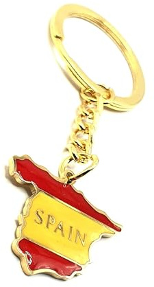 SNS Components Spain Spanish EU Europe Mediterranean Gold Country Map Flag Key Ring Chain Metal Enamel Keyring