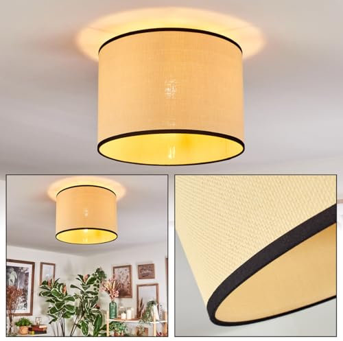 HOFSTEIN Deckenleuchte Chellas, Deckenlampe aus Metall/Papiergeflecht/Stoff in Schwarz/Naturfarben, Leuchte im Retro/Vintage-Design (Ø 40 cm), E27, Esszimmer, Wohnzimmer, Schlafzimmer, Küche, Flur
