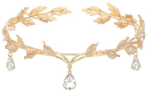 ZYEKIU Elfen Kopfschmuck, Elfenkrone Retro, Crystal Crown Gold, Elfen Krone Einstellbar, Kopfschmuck mit Blättern, für Cosplay, Hochzeit, Party, Renaissance Festival, Weihnachten, Geburtstag