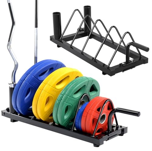 Olympic Bar Rack with Horizontal Weight Plate Storage Max. Capacity 136 Kg for Gym and Barbell Bumper