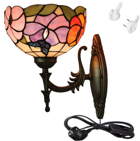 FSLiving Dimmbar Wandleuchte Innen Mit Schalter, Antiker Tiffany-Stil Wandlampe mit E27 Lampenfassung und Glas Lampenschirm für Wohnzimmer Treppenhaus Flur Schlafzimmer BD1671