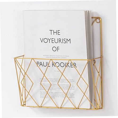 Pastoralist Bathroom Magazine Rack, Gold Iron Wire Wall Mount File Holder, Wall Magazine Holder for Home School Dorm Newspapers Books Document, Bathroom Rack, Mounted