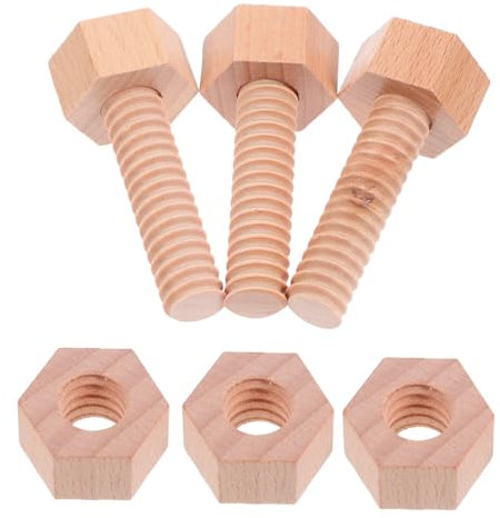 POPETPOP Wooden Building Block Screws Engineering Tool Toys Screws for Crafts Diy Nut and Bolt for Toddlers Threading Toy Wood Nut for Family Learning and Play