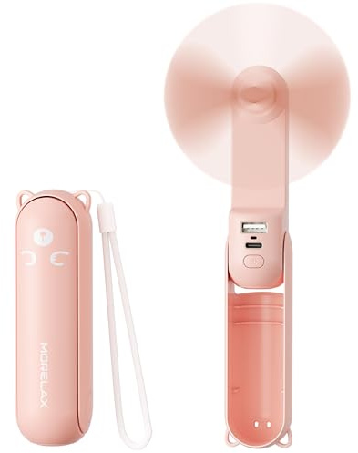 Morelax Mini Ventilatore Portatile, Ventilatore USB 3 in 1, Batteria Ricaricabile Velocità del Vento Pieghevole e Regolabile, Ventilatore Silenzioso Power Bank Torcia, Esterni,Viaggi,Ufficio (Rosa)