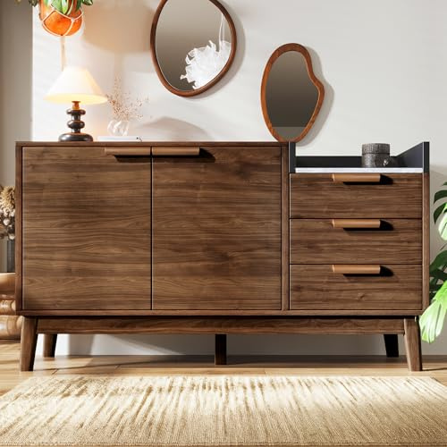 ModernLuxe LED Sideboard 140x78,5x41 cm, Designer Sideboard Holz Schwarz mit LED-Beleuchtung und Glas, 3 Türen und Stauraum – Vielseitig einsetzbar, Modernes Design mit Regalen