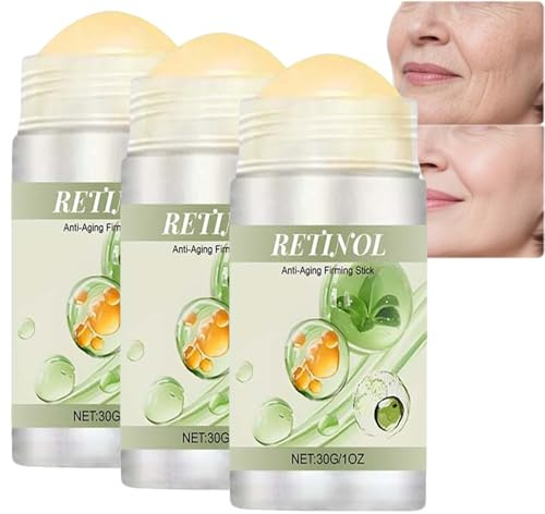 Retinol Anti-Aging Firming Stick, Anti-Wrinkle Stick With Retinol, Tea Tree Oil & Hyaluronic Acid To Tighten, Smooth Wrinkles & Laugh Lines, Hydrating & Nourishing For All Skin Type (3PCS)
