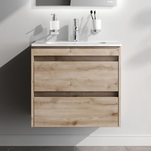 AM.PM Waschbeckenunterschrank Hängend mit Waschbecken, Badmöbel Set für Badezimmer & Gäste-WC, Waschtischunterschrank mit 2 Schubladen, Spike Eiche (60/54 cm)