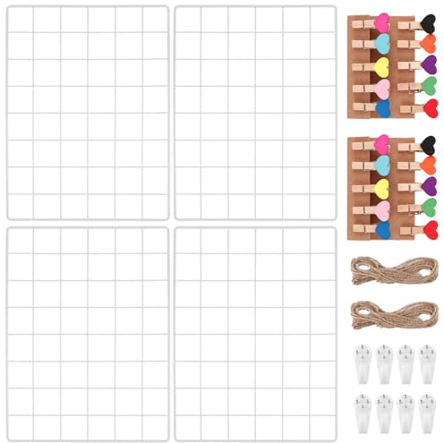 LDXDRU 4er Set Fotogitter Wandgitter, 40x30CM Schwarz Fotowand Gitter, Fotohalter Wand Metallgitter Pinnwand Memoboard Foto Gitter Fotos Aufhängen