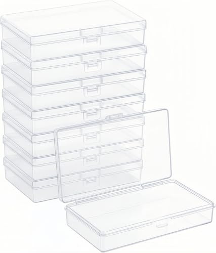 Forever bene 8-teilig Transparent Kunststoffboxen, 13,5 cm × 8 cm × 3 cm | Transparente Wände und Scharnierdeckel ordnen Perlen, Schmuckteile, Nähzubehör, Bürobedarf und kleine Beschläge