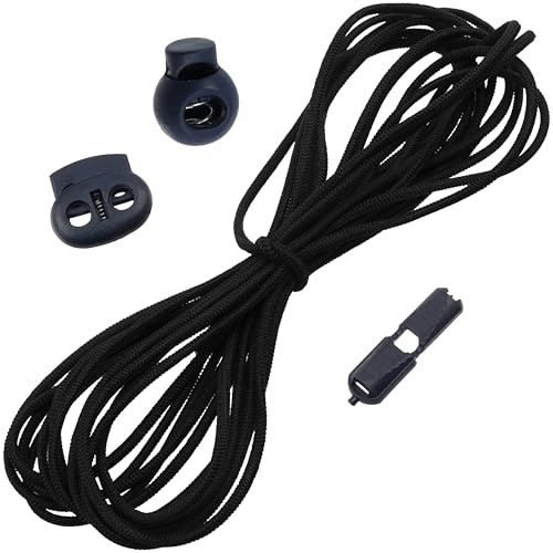 Aerzetix Set di 5 m Cordoncino Elastico Rotondo Ø3 mm Nero / 8 fermacorda ovali a 2 Fori Ø5 mm / 8 Stopper Rotondi a 1 Foro Ø6 mm / 16 terminali Pieghevoli 23 mm di Colore Blu Scuro