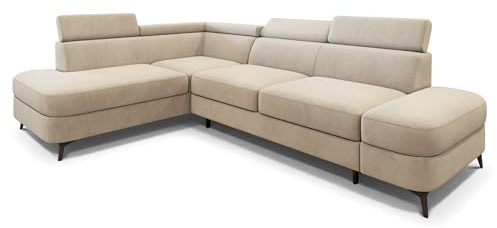 Masseno Ecksofa AVISE MV L-S mit Schlaffunktion L-Form, Klassisch Sofa mit Bettkasten, Wohnzimmersofa, Couch, Soffa, Bettsofa, Couchgarnitur - Creme, MATT Velvet 06