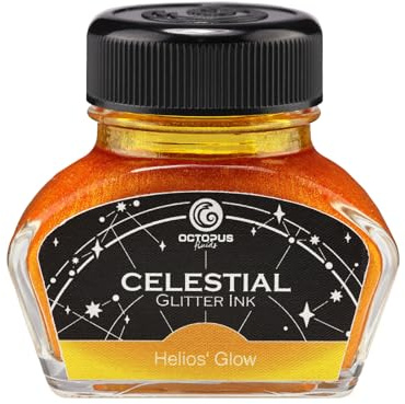 Octopus Fluids Helios’ Glow Glitzer-Füllhaltertinte Gelb Gold, 30 ml | Glitzerpartikel bleiben lange in Schwebe, für langes Schreiben ohne Verstopfen und leichtes Reinigen des Füllhalters