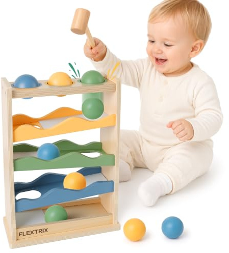 Kugelbahn Holz Montessori Spielzeug ab 1 Jahr Hammerspiel für Kinder | Fördert Feinmotorik und Motorikentwicklung, Montessori Lernspielzeug ab 1 Jahr für frühe Entwicklung