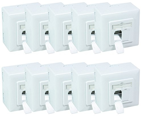 BIGtec - 10 Stück - Cat.6 Netzwerkdose Dose Kombidose Aufputz/Unterputz Netzwerk Datendose RAL 9003 Signalweiß für Verlegekabel Cat.5 Cat.5e Cat.6 Cat.6a Cat.7 Cat.7a