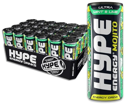 Hype Energy MOJITO Mint & Lime Energy Drink - 24x250ml | Caffeine Content, Taurine & 5 x B-Vitamins | Vegan and Gluten Free | An Exquisite Blend of Exotic Mint & Lime with a Power Punch of Energy