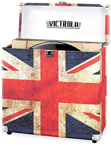 Victrola Vintage Vinyl Record Storage Carrying Case for 30+ Records, UK Flag