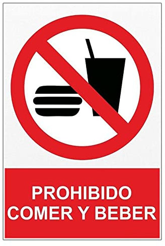 MovilCom® - Adhesivo PROHIBIDO COMER Y BEBER 200X300mm Señal prohibición (ref.RD40612)