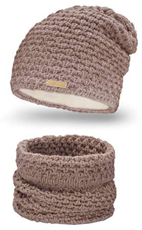 Mikos* Damen Winter Set & Loop Strickmütze Beanie Wintermütze Schlauchschal Schals Wollmütze Warm Warme Winterset Thermo Strickschal Mützen Strickset Schal und Mütze Damen Set (690)