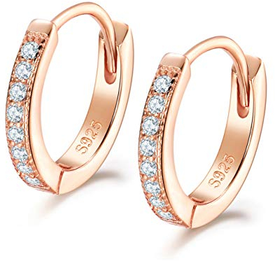 Shuxin Creolen Rosegold Damen Ohrringe, 925 Sterling Silber Creolen mit AAA Zirkonia, Durchmesser 13mm Klein Kreolen, Kommt in Schmuck Geschenk Box