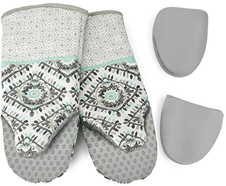 Cuisinart 4-Piece Oven Mitt and Mini Silicone Mitt Set (Grey)