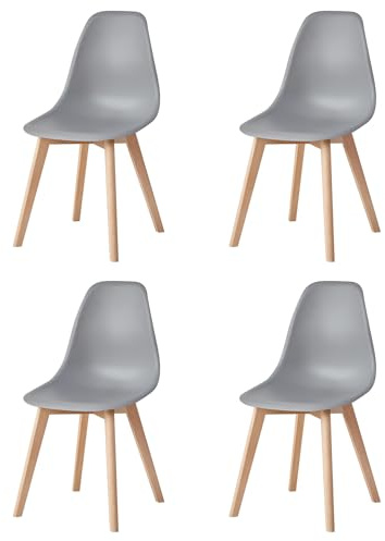 GrandCA HOME Set di 4 Sedie Sala da Pranzo, Sedie Cucina Moderne con Gambe in Legno Massello, Sedie in Polipropilene, Adatto per Sala da Pranzo Soggiorno-Grigio