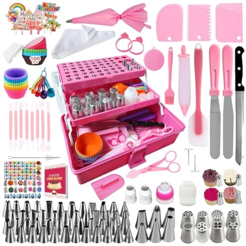 Cake Decorating Supplies 369-Piece Piping Bags and Tips Set Cake Decorating Kit with 60 Piping Tips Cake Decorating Tools with Multi-Purpose 3-Layer Toolbox with Tray