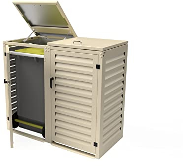 Abri poubelle Extérieur Double en Aluminium Thermolaqué pour 2 poubelles de dimensions H. 96 x L. 49 x P. 55 cm (2 x 120 litres) | Crème RAL1015 | Qualité anti-corrosion | Fabrication Française