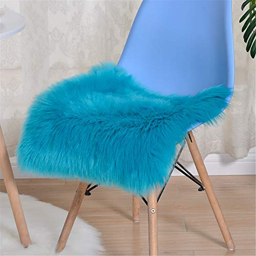 SWECOMZE Plüsch Stuhlkissen Faux Lammfell Sitzkissen Bürostuhlkissen Schülermatte, Als Faux Bett-Vorleger oder Matte für Stuhl Sofa (Blau,40 * 40 cm)