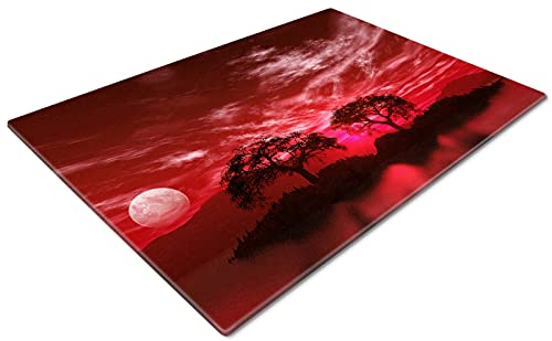 Chopping Boards | Glass Worktop Savers | Worktop Protectors Heat Resistant | Catering Chopping Boards | Chopping Boards Glass | Over The Sink Chopping Board | Large | Red Black White Tree Nature