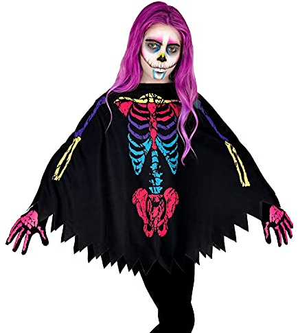 W WIDMANN MILANO Party Fashion - Poncho für Kinder, Skelett, Knochen, Kostüm, Karneval, Halloween