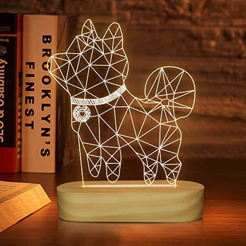 Attivolife Nachtlicht, Wood Warm Color Illusion Optische Tischlampe, Raumdekoration, Geburtstag Urlaub Weihnachts Geschenke für Freunde Kinder Baby Kind Bruder (Dog)