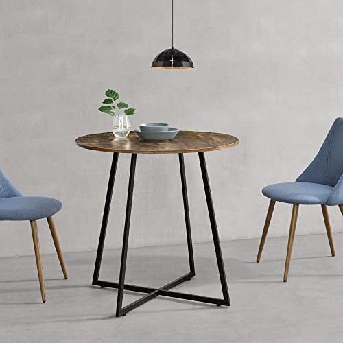 Mesa de Comedor Vaggeryd 78 x 80 cm de Metal y MDF en Negro y Efecto de Madera Tono Oscuro Mesa Alta de Estilo Minimalista Redonda
