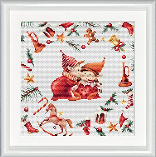 Dutch Stitch Brothers - Gezähltes Kreuzstich-Kit - DSB019A - Weihnachtselfen 3 - Aida - 9.8 x 9.8 Inch - DIY für Erwachsene