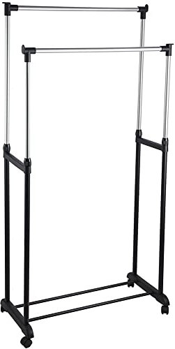 BAKAJI Porte-manteau extensible télescopique avec roues pivotantes 80 x 43 x 90/160 cm réglable porte-manteau maison hôtel en acier chromé et ABS (double)