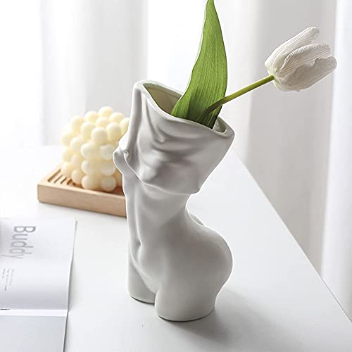 Vase en céramique Blanche pour Femme – Vase à Fleurs sculpturales Modernes de 19,5 cm, décoration d'intérieur élégante pour Table, étagère, Bureau, Design Artistique Unique pour Femme