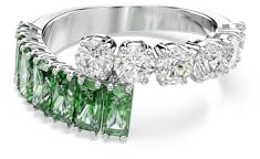 Swarovski Matrix Ring, Rhodinierter Damenring mit Klaren und Grünen Zirkonia im Rund- und Baguette-Schliff, Größe: 58