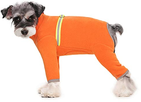 Dog Fleece Warm Clothes, Puppy Winter Long-Sleeved Four-Legged Clothes, Puppy Onesie With D Ring,Cold Weather Coats For Small To Medium Dogs_L(Orange)