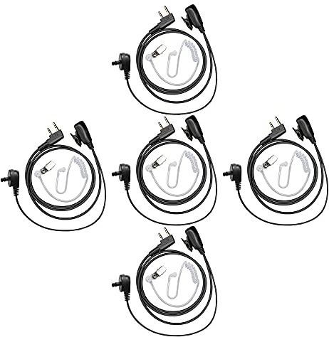 Funkgeräte Kopfhörer Walkie Talkie Ohrhörer Security Headset mit Mikrofon 2 Pin PTT Schallschlauch Kopfhörer für Baofeng UV-5R BF-888S Arcshell H-777 RT21 RT22 Kenwood Two Way Radio(5 Packung)