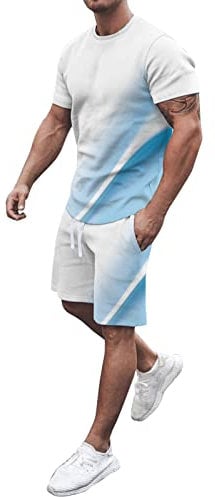Herren Sommer bedrucktes Kurzarm-T-Shirt Rundhalsausschnitt Top Tether Shorts Anzüge Anzug Herren