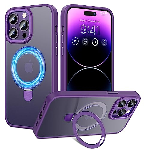 HWeggo for iPhone 14 Pro Max Case Magnetic,Military Grade Drop Protection,Translucent Matte Back Non-slip Phone Cover with Invisible Stand for iPhone 14 Pro Max 6.7,Purple