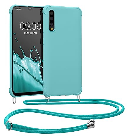 kwmobile Crossbody Case Compatible with Samsung Galaxy A50 Case - TPU Silicone Cover with Strap - Light Blue