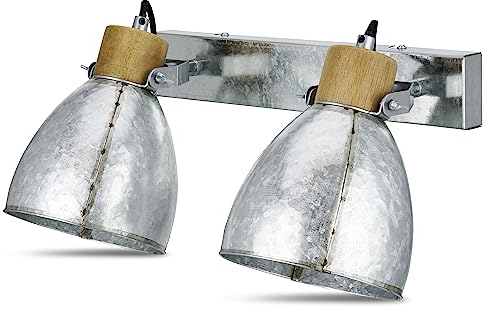 REV – Wand- oder Deckenlampe 2-flammig im angesagten Retro-Look mit E27 Fassung – Deckenleuchte schwenkbar aus verzinktem Metall in grau – Wandlampe für Wohnzimmer, Schlafzimmer & Flur