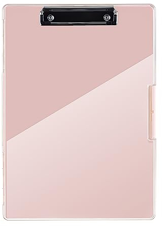 FRETONBA A4 Klemmbrett mit Ablagefach, Kunststoff Rosa Leicht Schreibblockhalter Tragbar Schreibblock mit Fach für Schule Industrie Büro