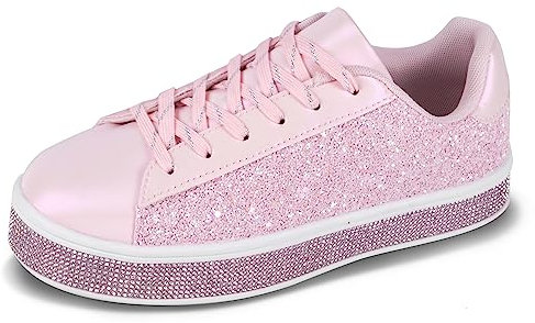 UUBARIS Baskets de tennis à paillettes pour femme - Fluo - Élégantes - Avec strass - Pour mariage - Chaussures de mariée à paillettes brillantes, Rose pailleté, 43 EU