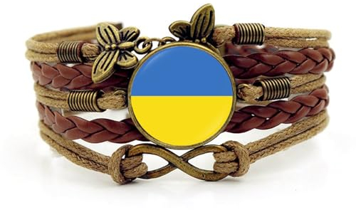 Ukraine-Flagge-Armband,Flaggensymbol-Druckknopf-Armreif,Handgefertigtes,Mehrschichtiges,Verstellbares Perlenarmband,Nationaler Manschettenseil-Armbandschmuck,Für Mann Und Frau,Besonderes Tagesge