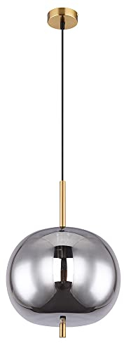 Pendellampe Hängelampe Hängeleuchte Esstischlampe Kugel messingfarben Rauchglas, Metall, 1x E27 Fassung, DxH 30x120cm