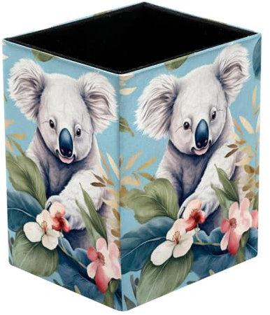 HOHODIY Portapenne creativo rotondo | Koala Desktop Storage Organizer|Gadget Cancelleria Storage Box|Office Leather Organizer
