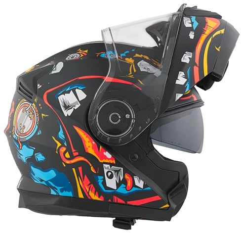 BHR Klapphelm 836 FLIP-UP, Integralhelm ECE 22.06 zugelassen mit Sonnenblende, doppeltem kratzfestem Visier und mikrometrischem Auslöser, für Touring und Stadtfahrten, Zombie Black, S